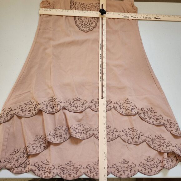Blu Pepper For Anthropologie Dress Womens Small Brown Embroidered Flutter Sleeve - Picture 7 of 8
